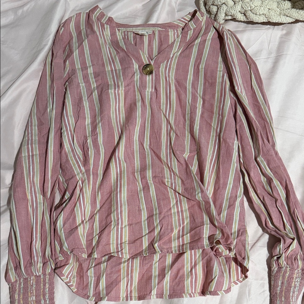 a.n.a Pink Striped Blouse with Button Detail